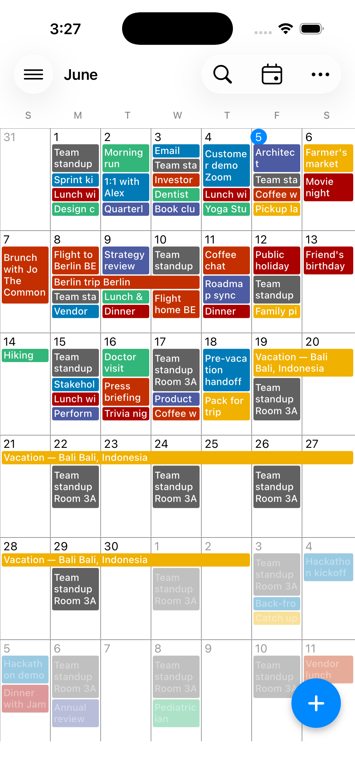 Calendar+ 2 month view — May 2026 with colored events