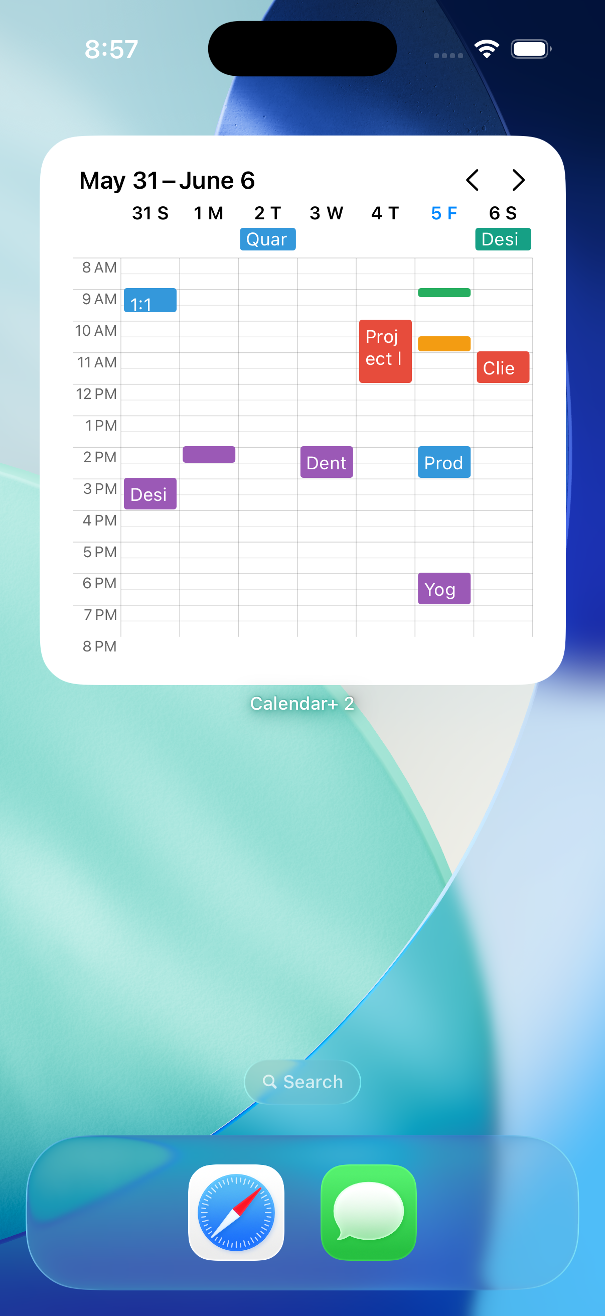 Week timeline widget on the home screen